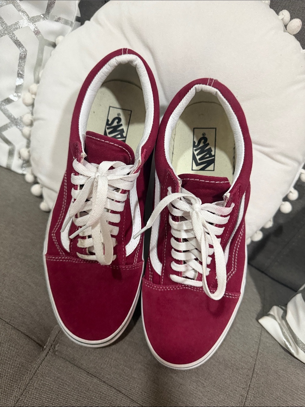 Vans Burgundy and White Old Skool Sneakers